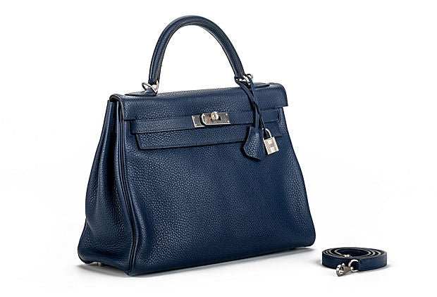 Hermes Kelly 32 Blue Nuit Clemence Satin