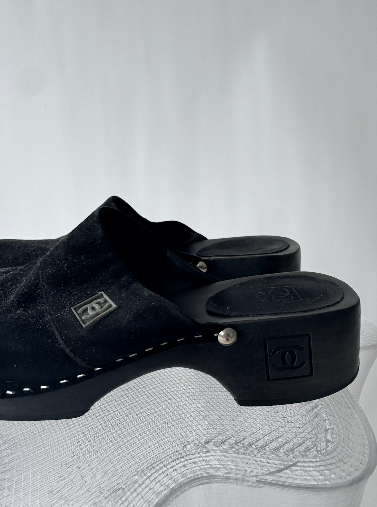 Chanel Suede CC Wooden Clogs Women - Full Set