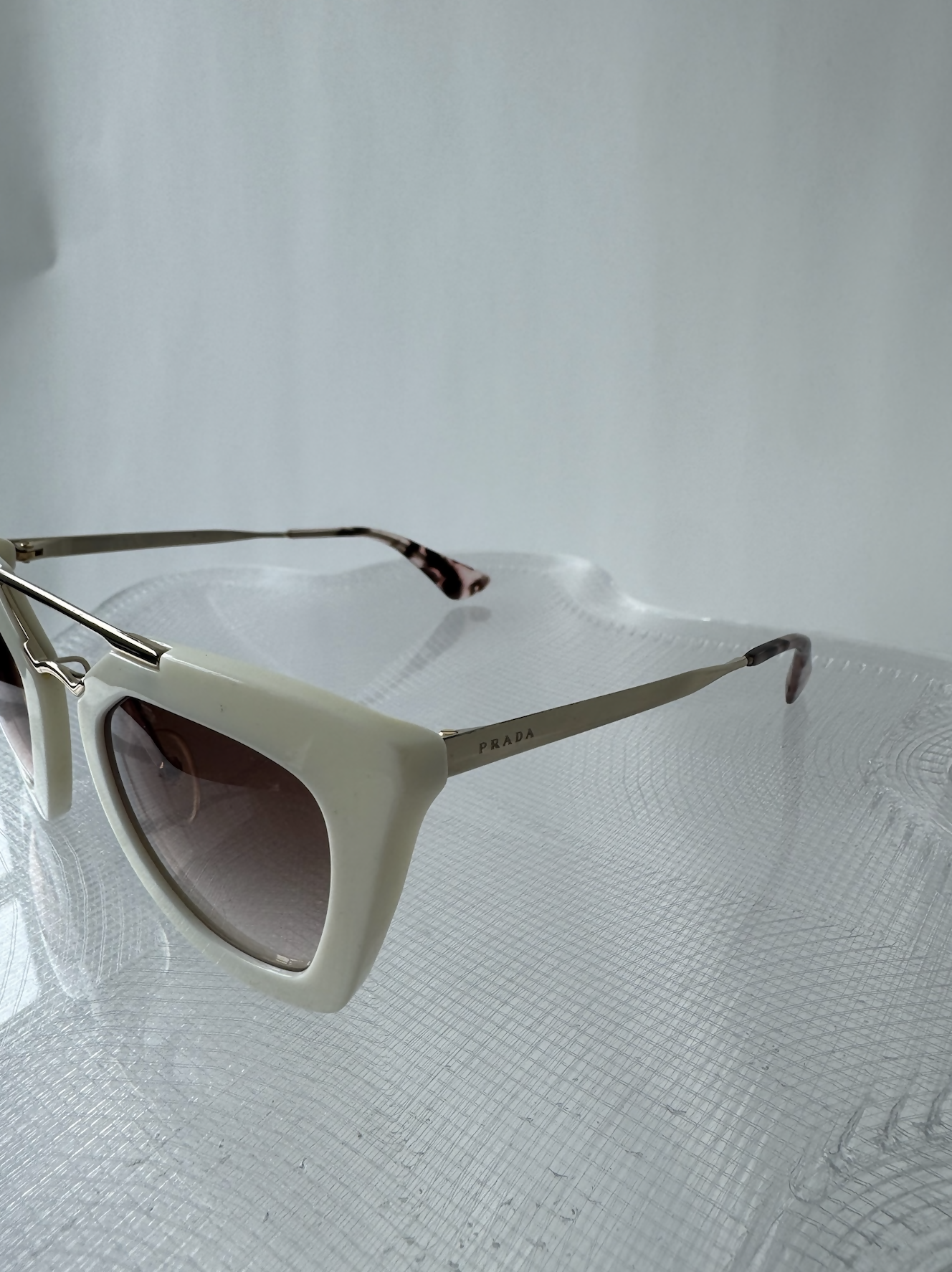 Prada Gold/White Gradient SPR 09Q Cat Eye Sunglasses