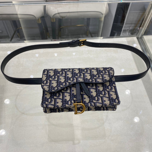 CD SADDLE 17CM BELT BEG BLUE OBLIQUE EMBROIDERY Amelia