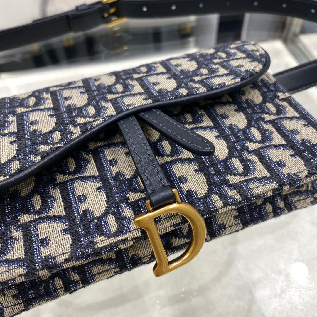 CD SADDLE 17CM BELT BEG BLUE OBLIQUE EMBROIDERY Amelia