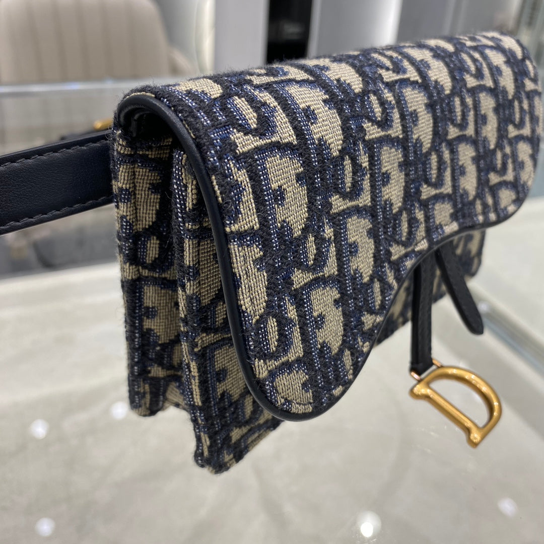 CD SADDLE 17CM BELT BEG BLUE OBLIQUE EMBROIDERY Amelia