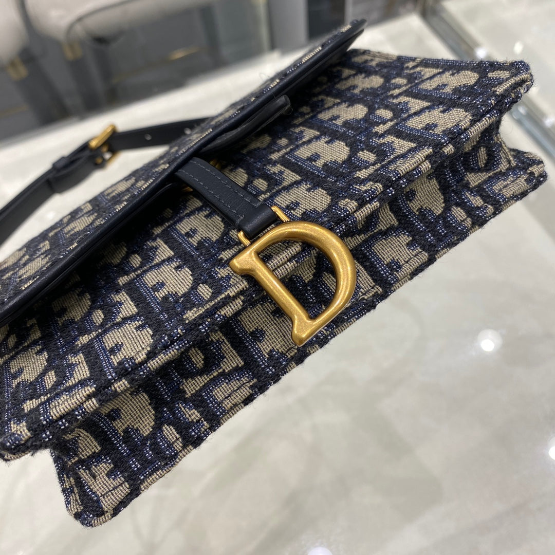 CD SADDLE 17CM BELT BEG BLUE OBLIQUE EMBROIDERY Amelia