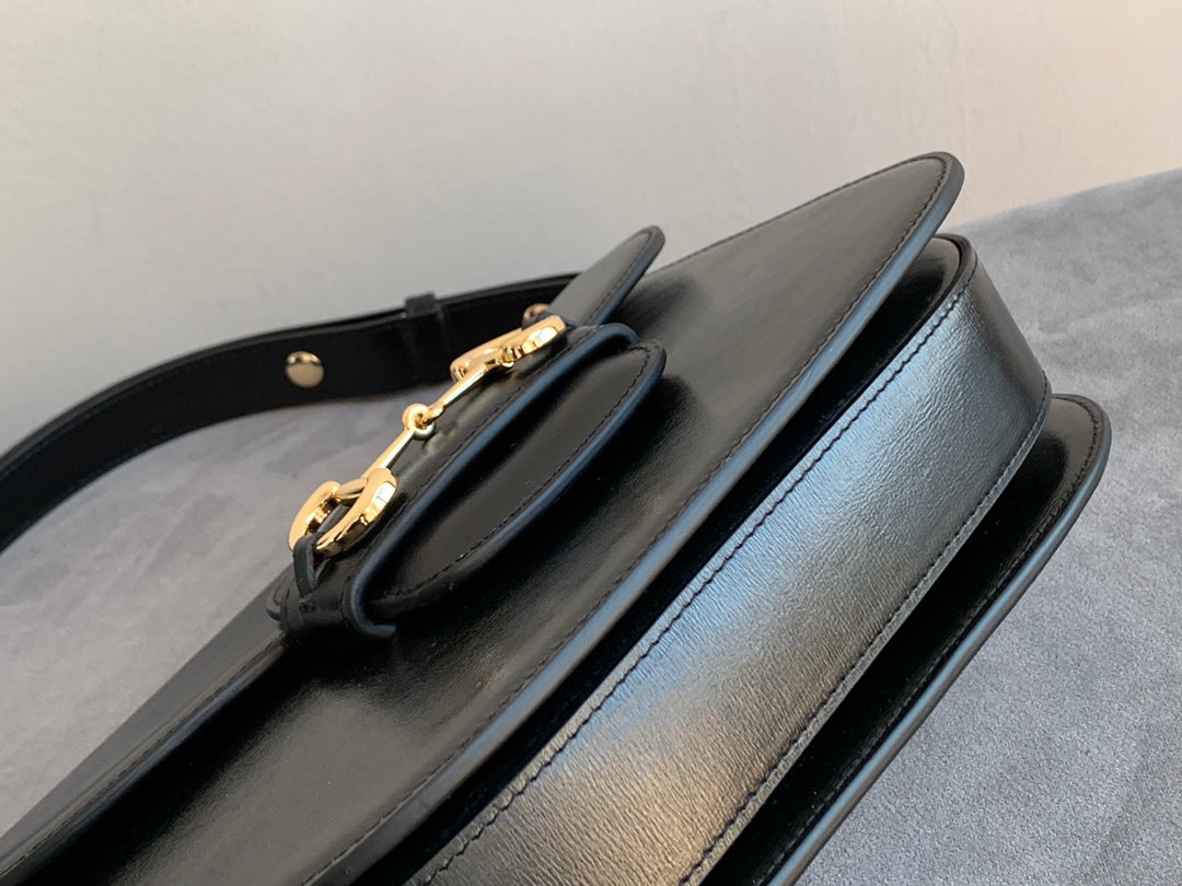 GG 1955 Horsebit Bag 25cm Black Calfskin Gold Hardware Amelia