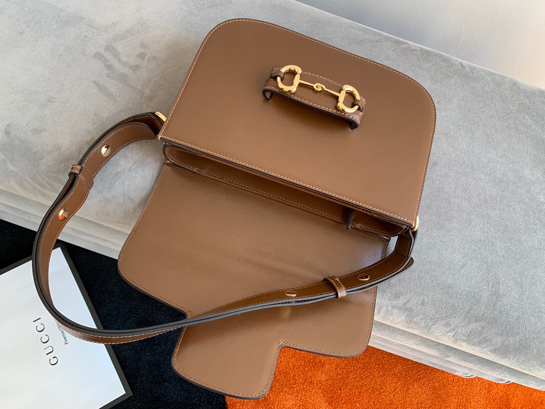 GG 1955 Horsebit Bag 25cm Brown Calfskin Gold Hardware Amelia Amelia