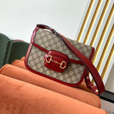 GG 1955 Horsebit Bag 25cm Red Leather Beige Canvas Gold Hardware Amelia Amelia