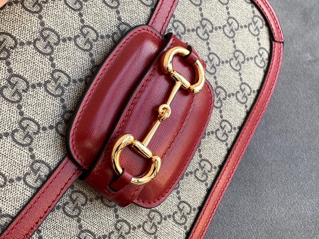 GG 1955 Horsebit Bag 25cm Red Leather Beige Canvas Gold Hardware Amelia Amelia