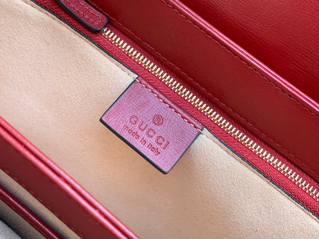 GG 1955 Horsebit Bag 25cm Red Leather Beige Canvas Gold Hardware Amelia Amelia