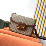 GG 1955 Horsebit Bag 25cm Brown Leather Beige Canvas Gold Hardware Amelia Amelia