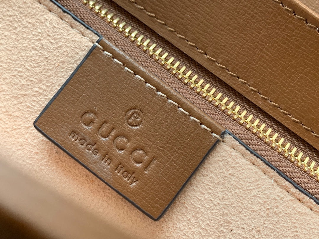 GG 1955 Horsebit Bag 25cm Brown Leather Beige Canvas Gold Hardware Amelia Amelia