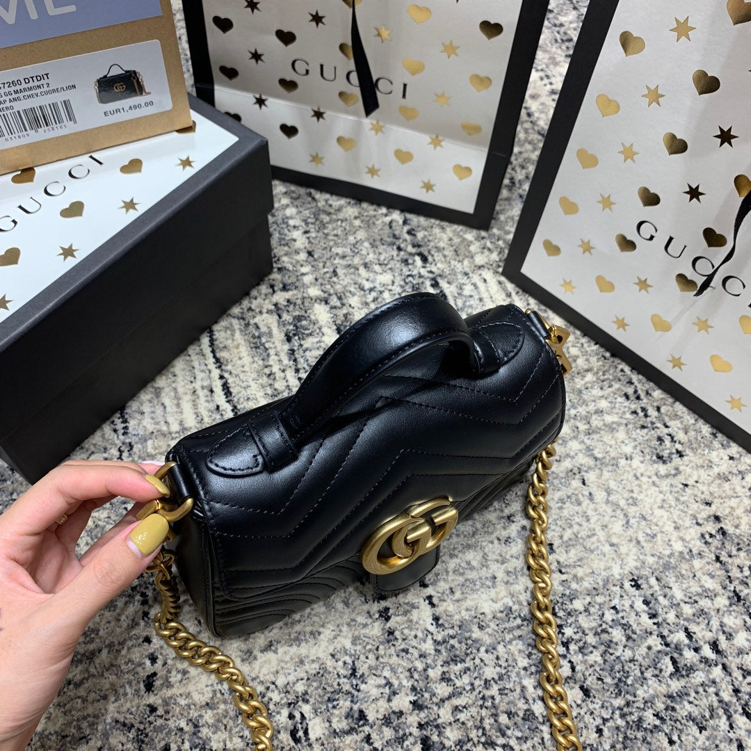 GG Marmont 21cm Mini Top Black Calfskin Gold Hardware Amelia Amelia