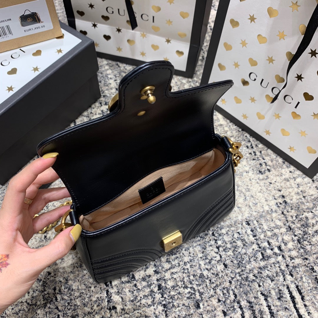 GG Marmont 21cm Mini Top Black Calfskin Gold Hardware Amelia