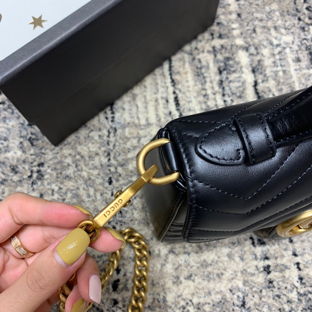GG Marmont 21cm Mini Top Black Calfskin Gold Hardware Amelia Amelia