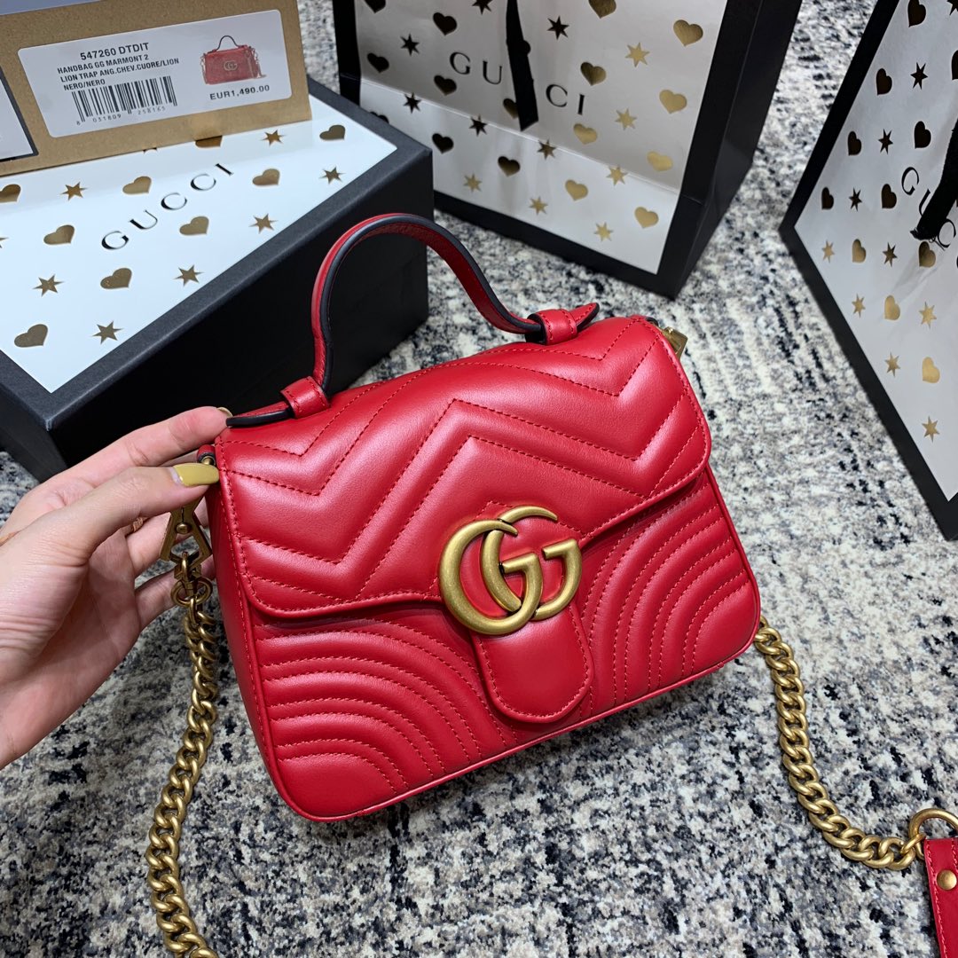 GG Marmont 21cm Mini Top Red Calfskin Gold Hardware Amelia