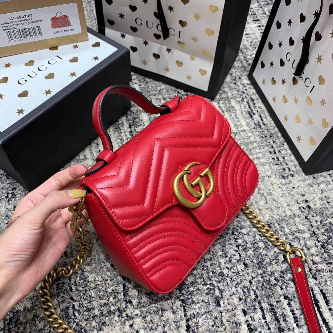 GG Marmont 21cm Mini Top Red Calfskin Gold Hardware Amelia