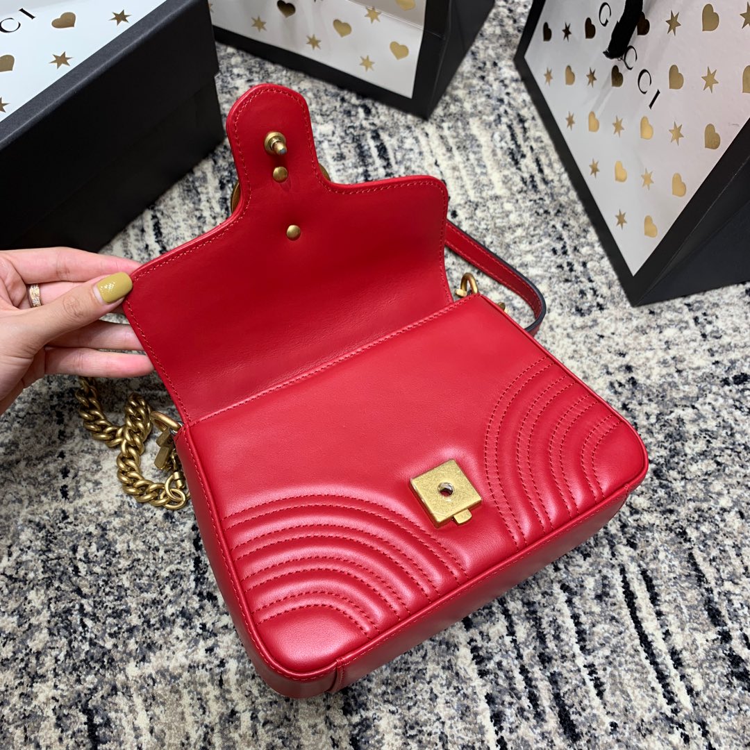 GG Marmont 21cm Mini Top Red Calfskin Gold Hardware Amelia