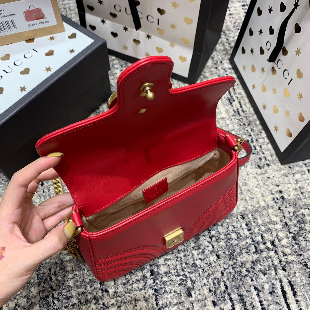 GG Marmont 21cm Mini Top Red Calfskin Gold Hardware Amelia