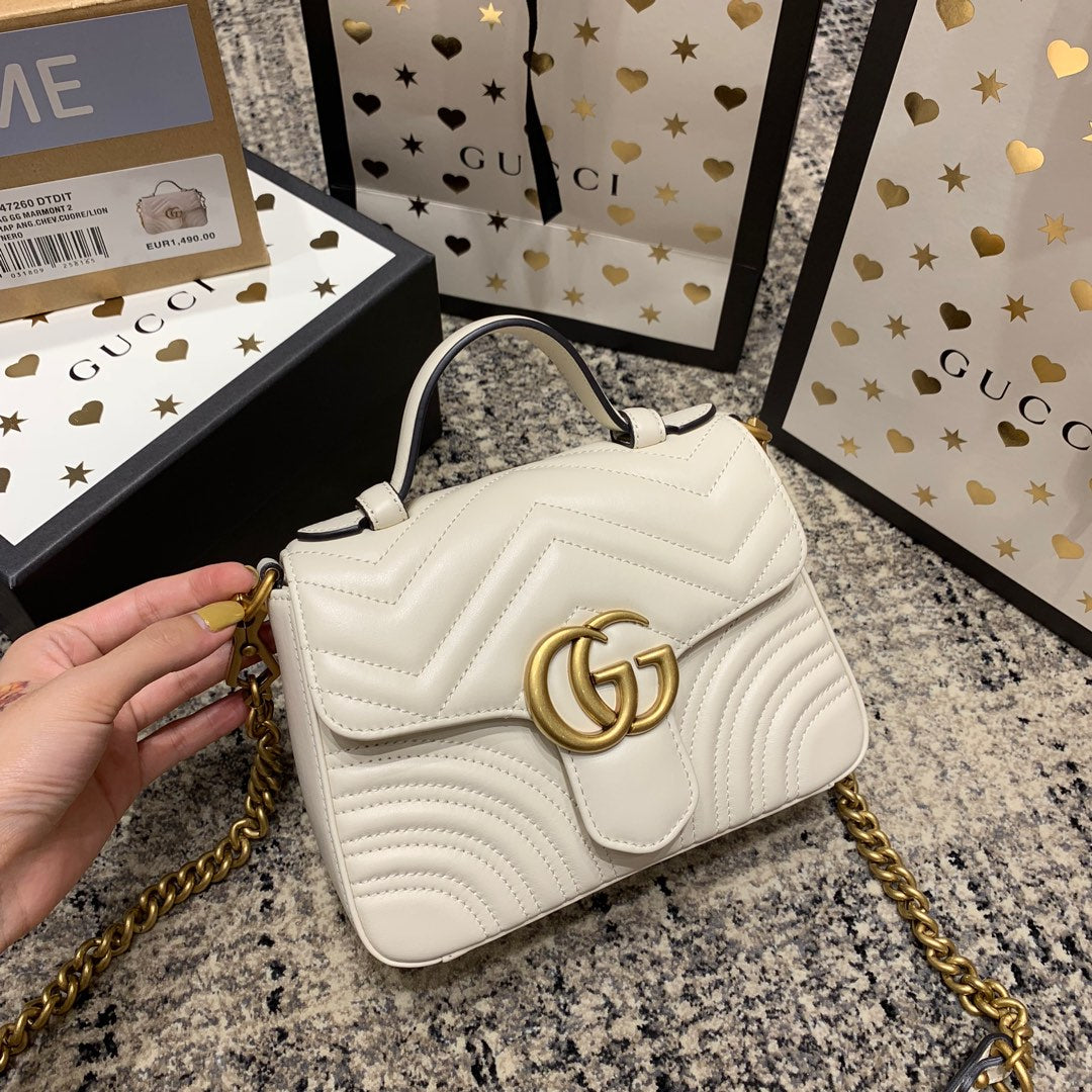 GG Marmont 21cm Mini Top White Calfskin Gold Hardware Amelia Amelia