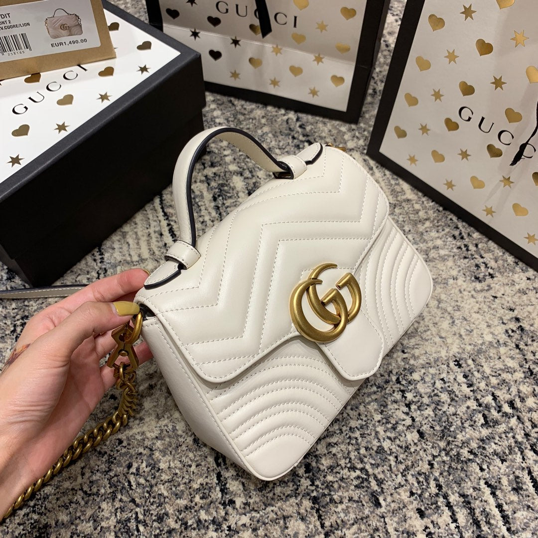 GG Marmont 21cm Mini Top White Calfskin Gold Hardware Amelia