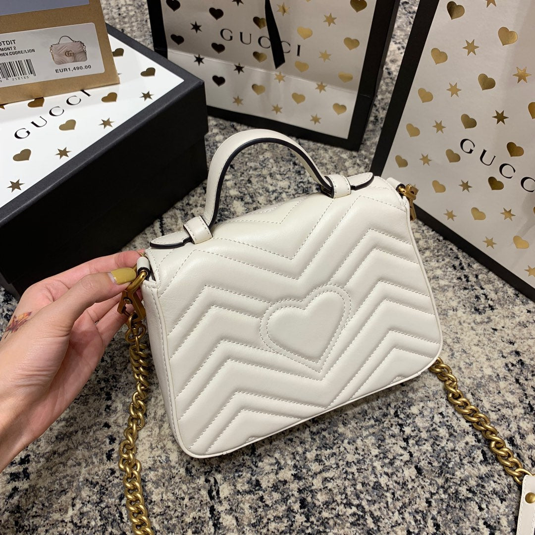 GG Marmont 21cm Mini Top White Calfskin Gold Hardware Amelia