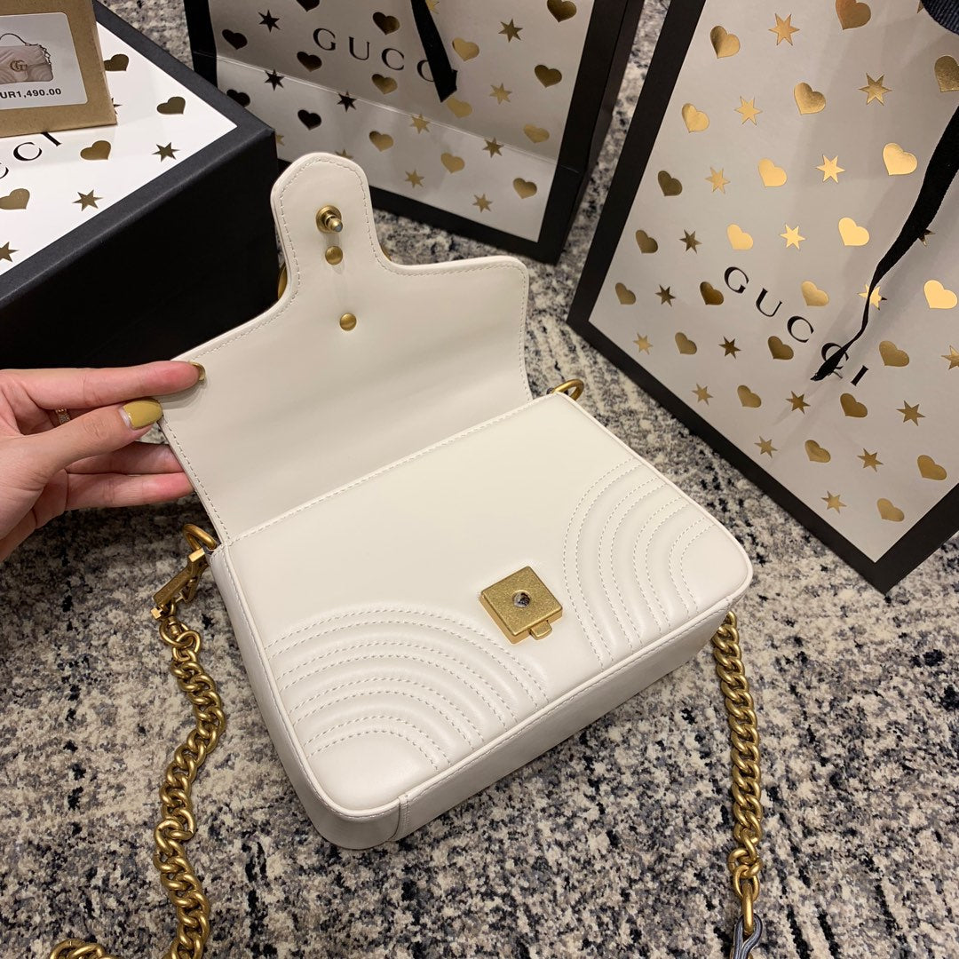 GG Marmont 21cm Mini Top White Calfskin Gold Hardware Amelia