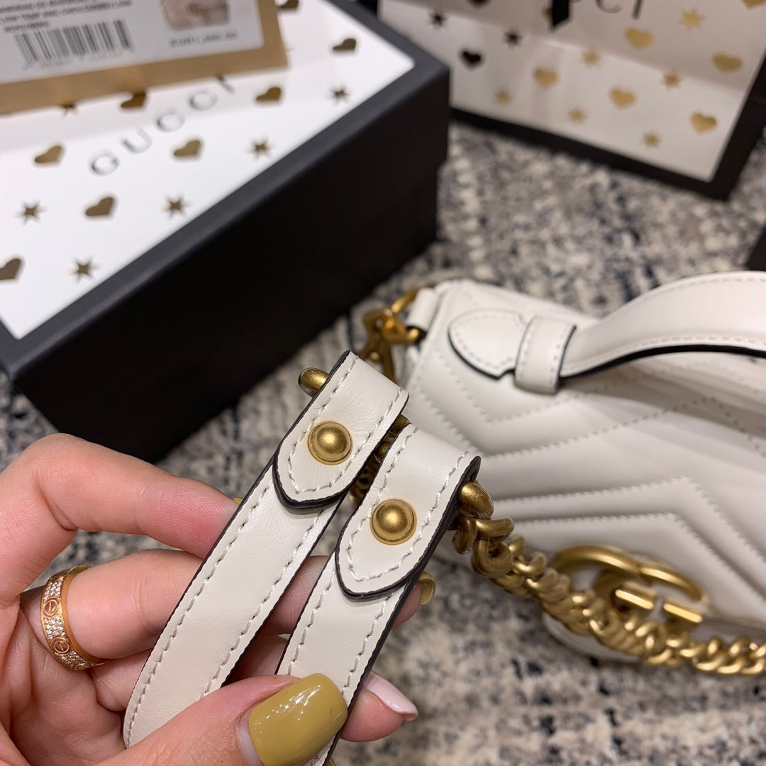 GG Marmont 21cm Mini Top White Calfskin Gold Hardware Amelia