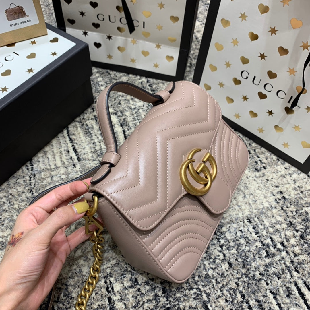GG Marmont 21cm Mini Top Dark Beige Calfskin Gold Hardware Amelia