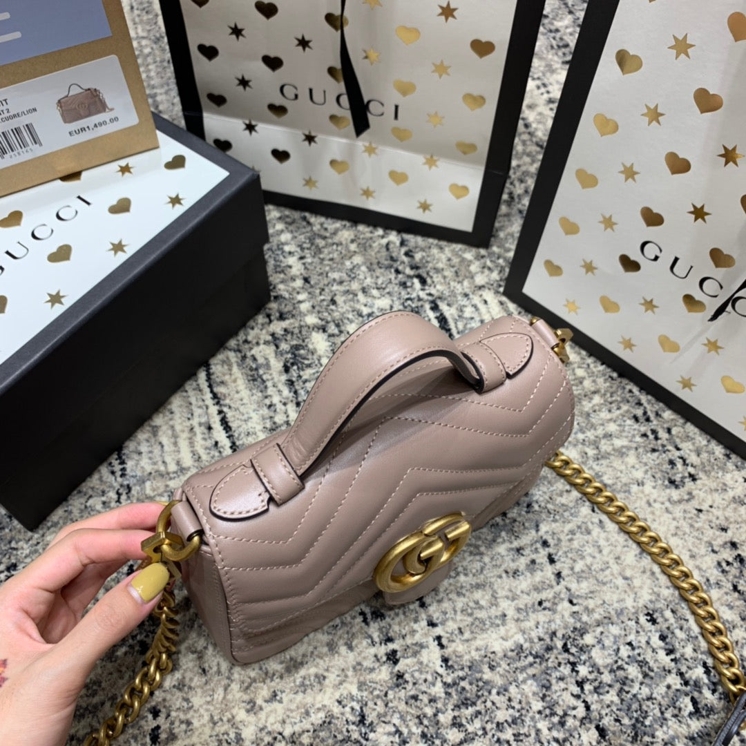 GG Marmont 21cm Mini Top Dark Beige Calfskin Gold Hardware Amelia Amelia