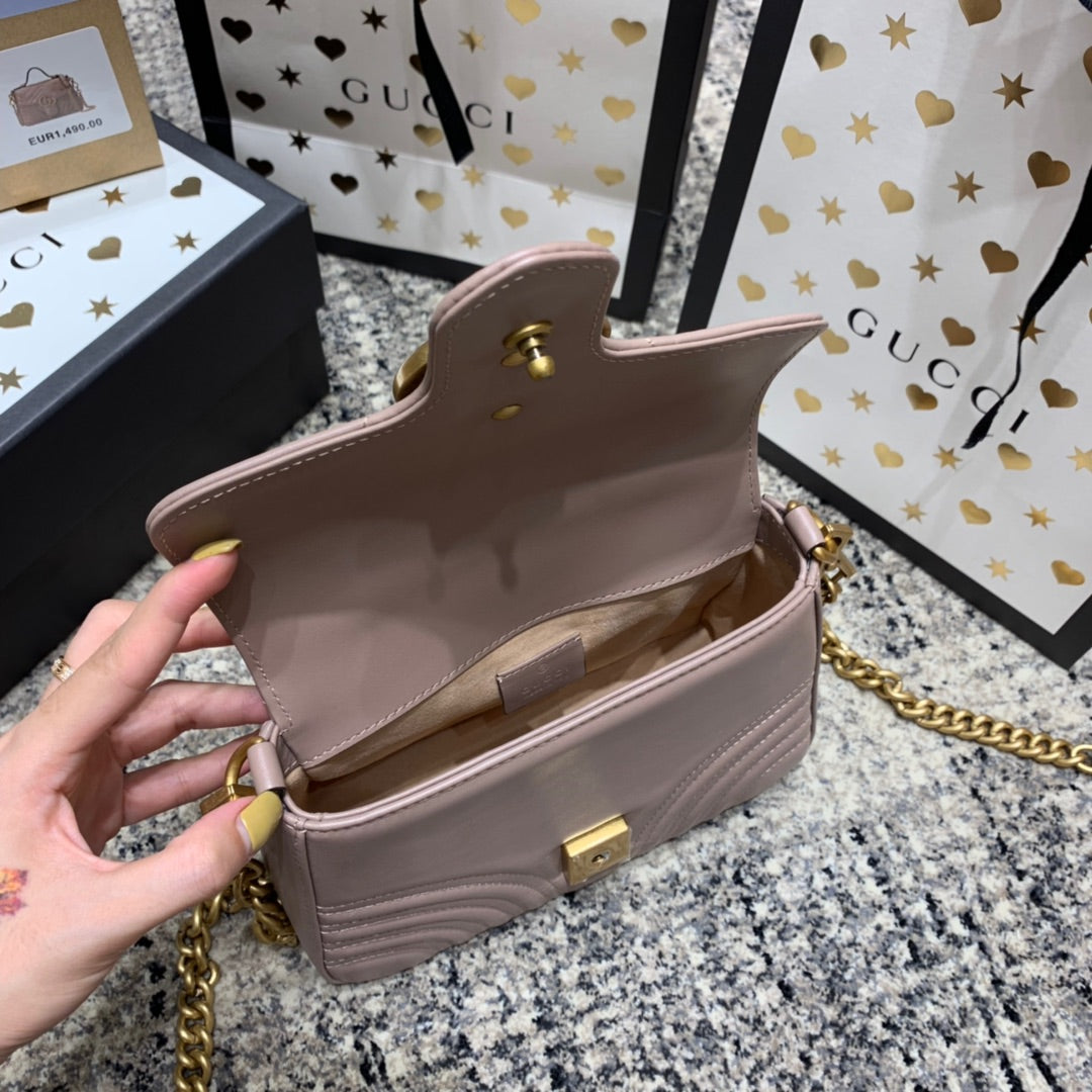 GG Marmont 21cm Mini Top Dark Beige Calfskin Gold Hardware Amelia