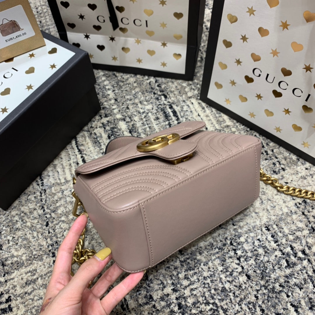 GG Marmont 21cm Mini Top Dark Beige Calfskin Gold Hardware Amelia