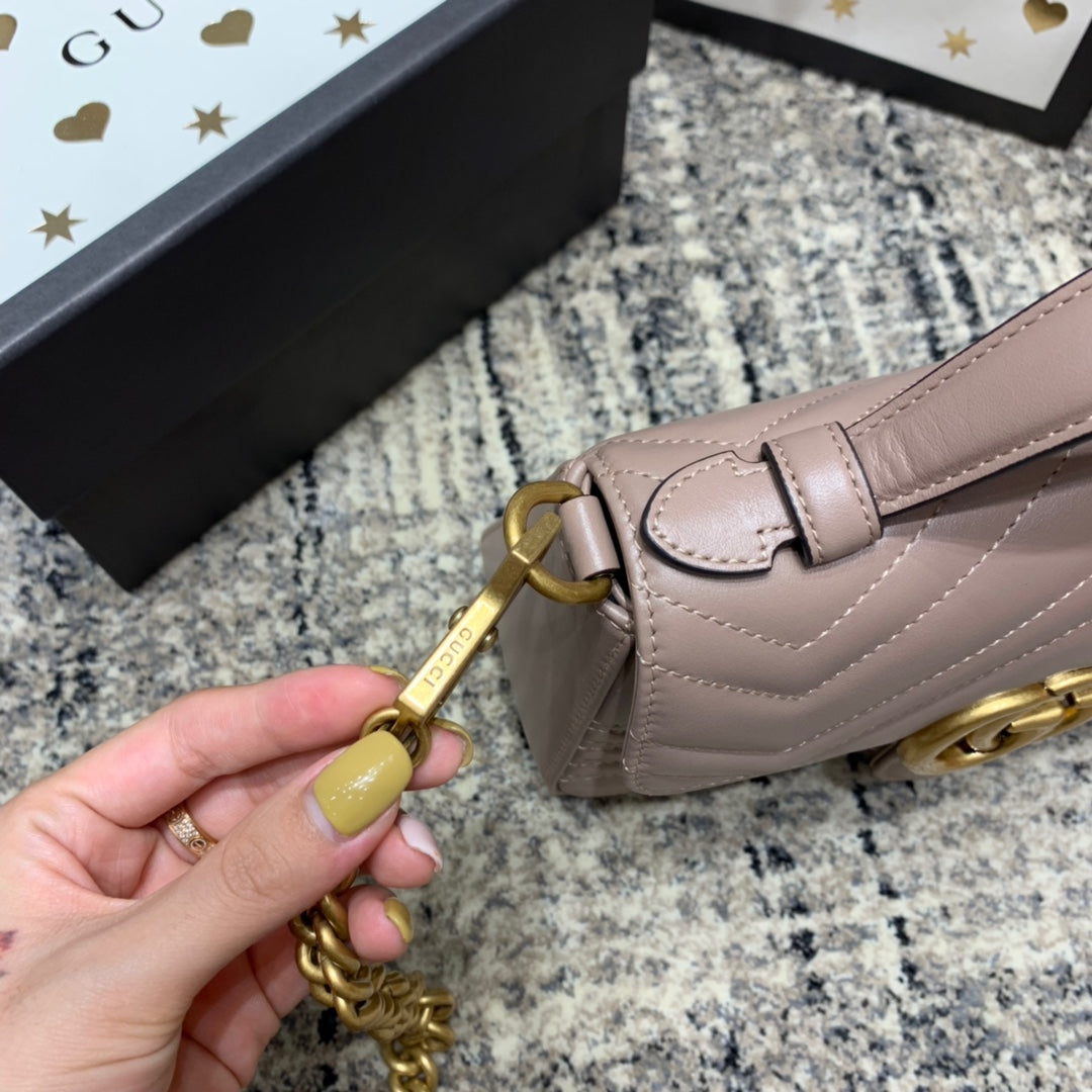 GG Marmont 21cm Mini Top Dark Beige Calfskin Gold Hardware Amelia Amelia