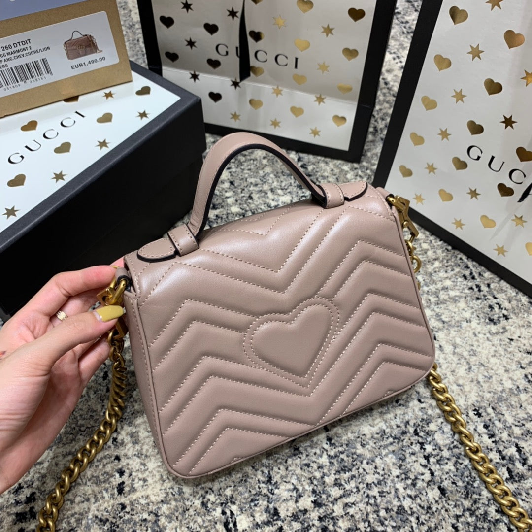 GG Marmont 21cm Mini Top Dark Beige Calfskin Gold Hardware Amelia Amelia