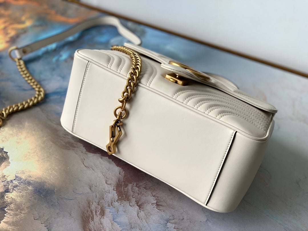 GG Marmont 26.5cm White Calfskin Gold Hardware Amelia Amelia