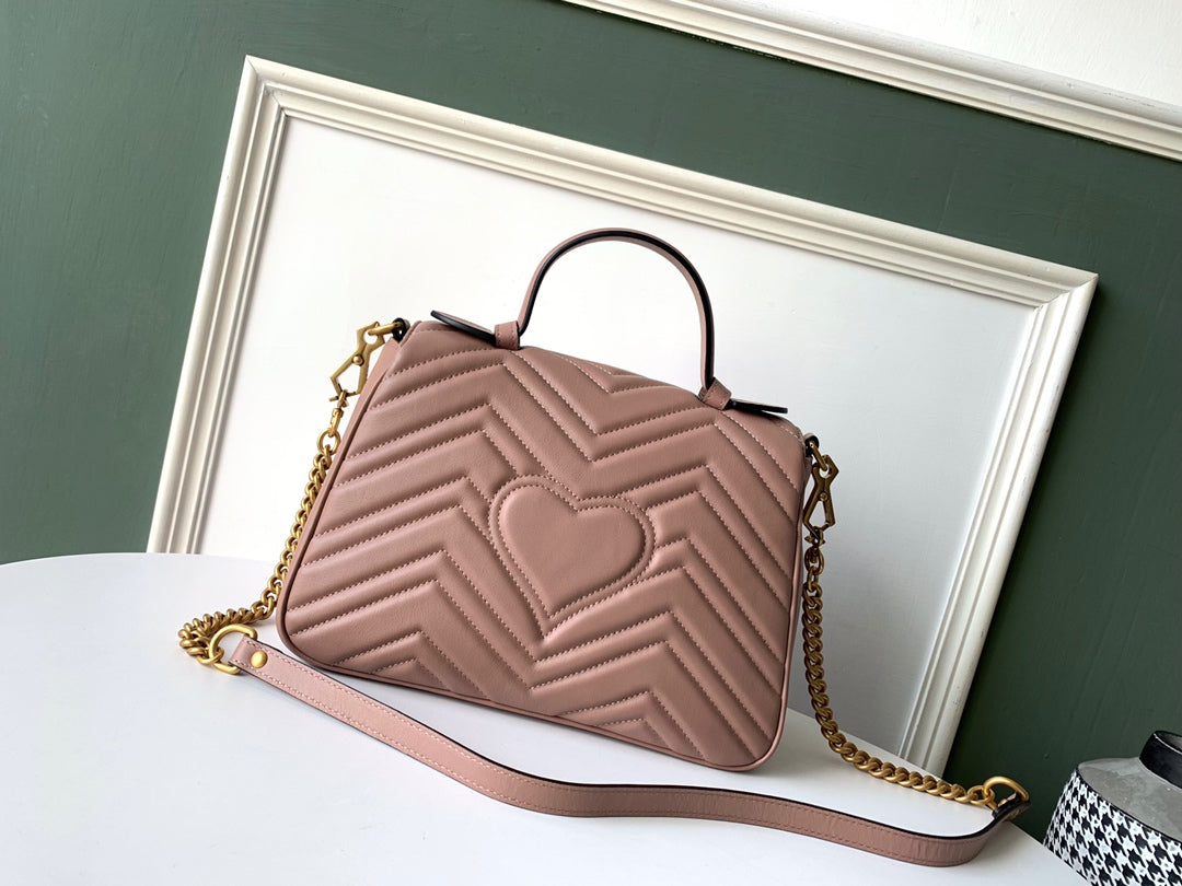 GG Marmont 26.5cm Dark Beige Calfskin Gold Hardware Amelia
