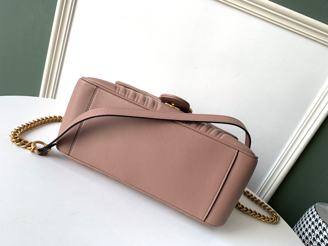 GG Marmont 26.5cm Dark Beige Calfskin Gold Hardware Amelia