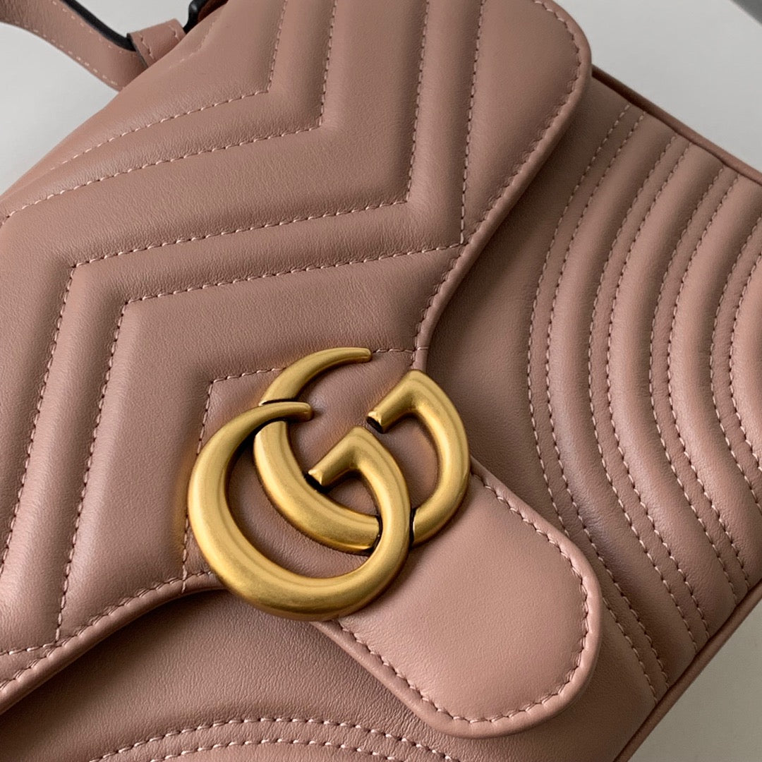 GG Marmont 26.5cm Dark Beige Calfskin Gold Hardware Amelia
