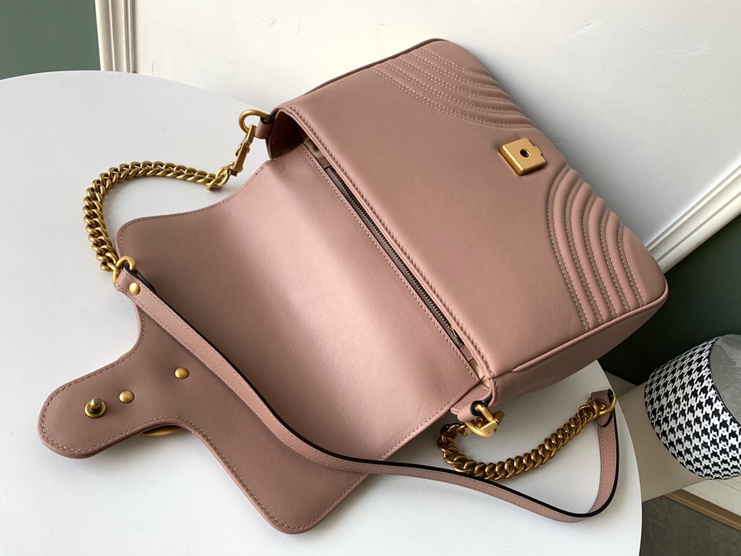 GG Marmont 26.5cm Dark Beige Calfskin Gold Hardware Amelia Amelia