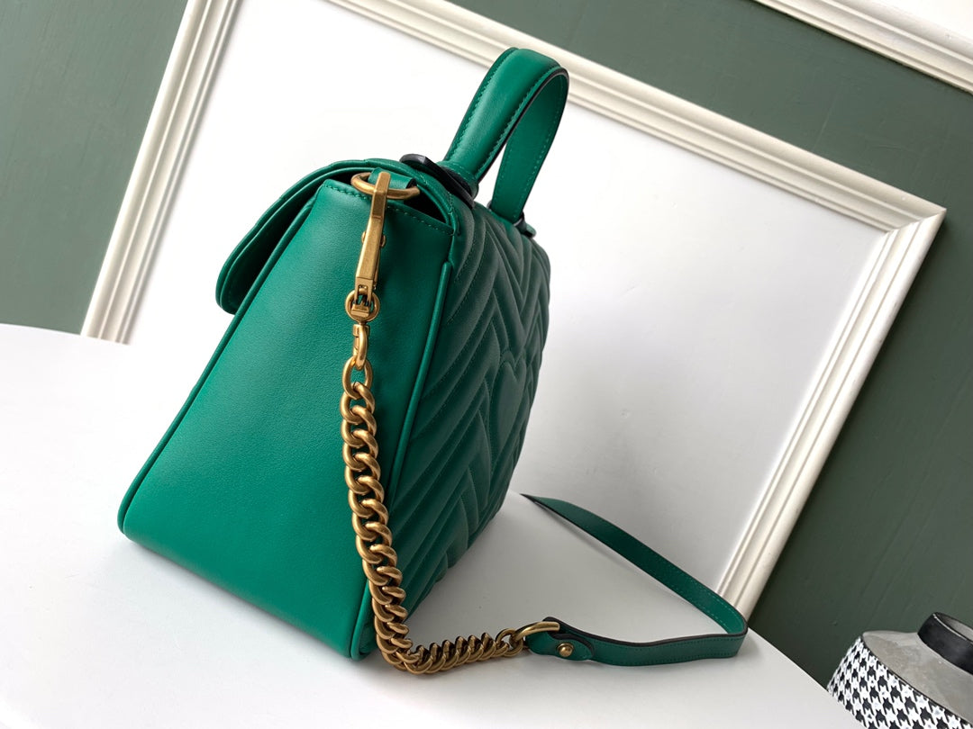 GG Marmont 26.5cm Green Calfskin Gold Hardware Amelia