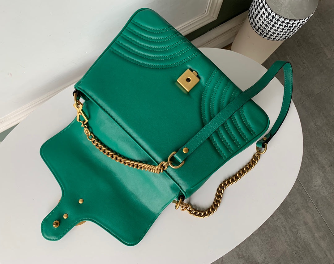 GG Marmont 26.5cm Green Calfskin Gold Hardware Amelia