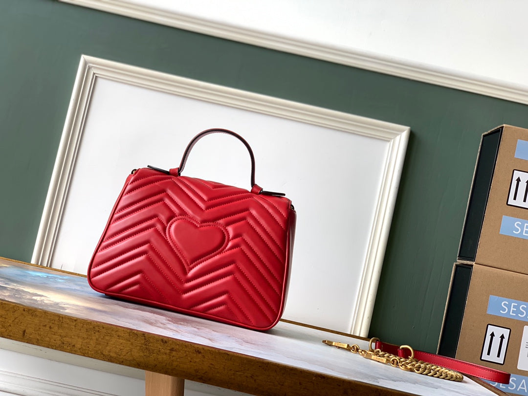 GG Marmont 26.5cm Red Calfskin Gold Hardware Amelia