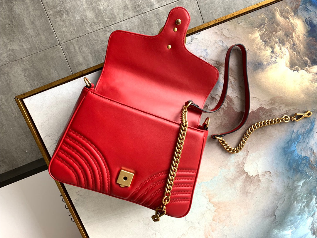 GG Marmont 26.5cm Red Calfskin Gold Hardware Amelia Amelia
