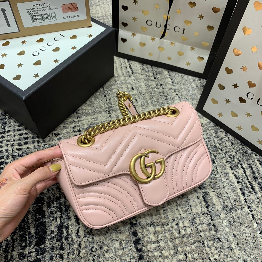 GG Marmont 22cm Pink Calfskin Gold Hardware Amelia