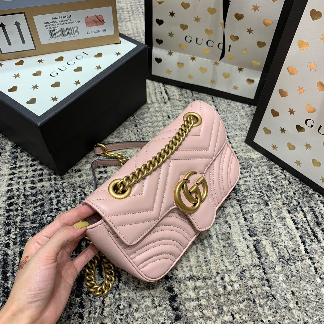 GG Marmont 22cm Pink Calfskin Gold Hardware Amelia