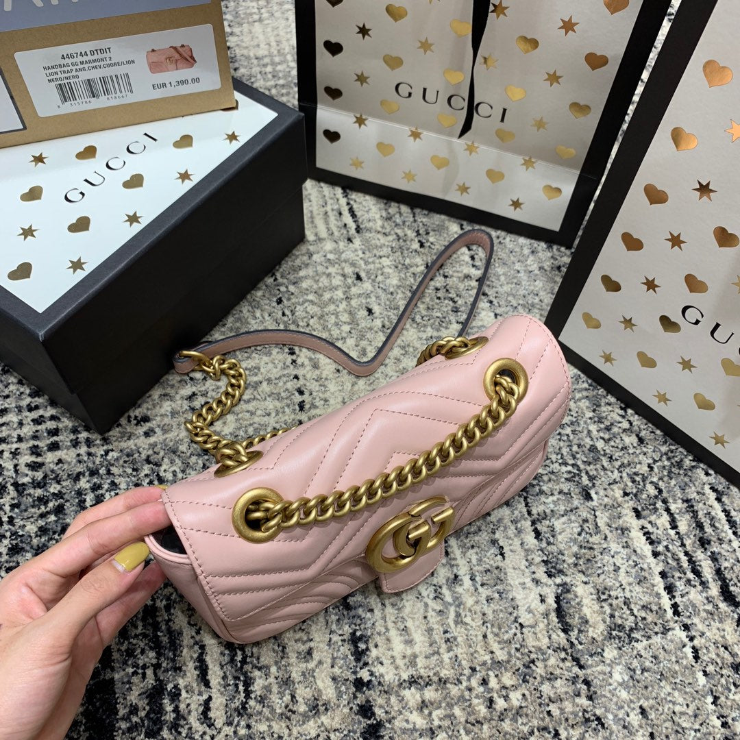 GG Marmont 22cm Pink Calfskin Gold Hardware Amelia Amelia