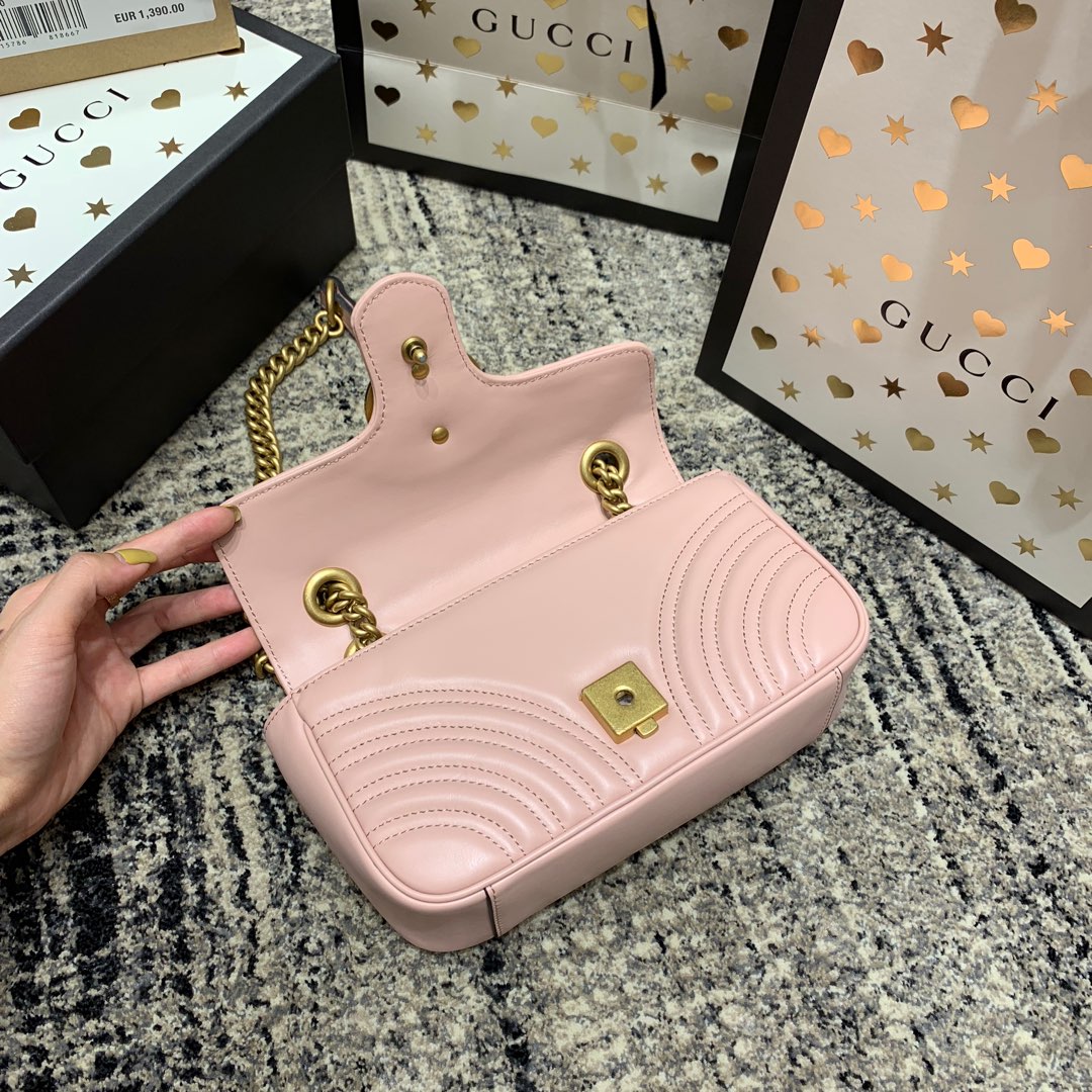 GG Marmont 22cm Pink Calfskin Gold Hardware Amelia Amelia