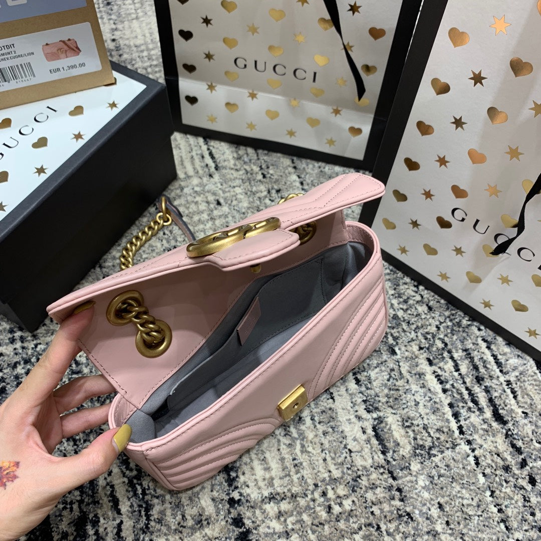 GG Marmont 22cm Pink Calfskin Gold Hardware Amelia Amelia