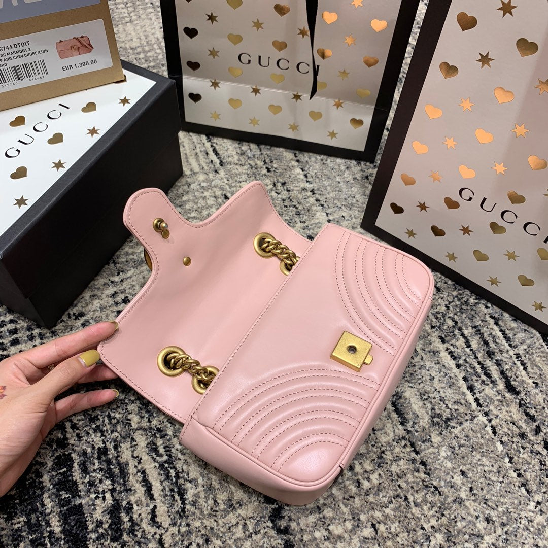 GG Marmont 22cm Pink Calfskin Gold Hardware Amelia Amelia