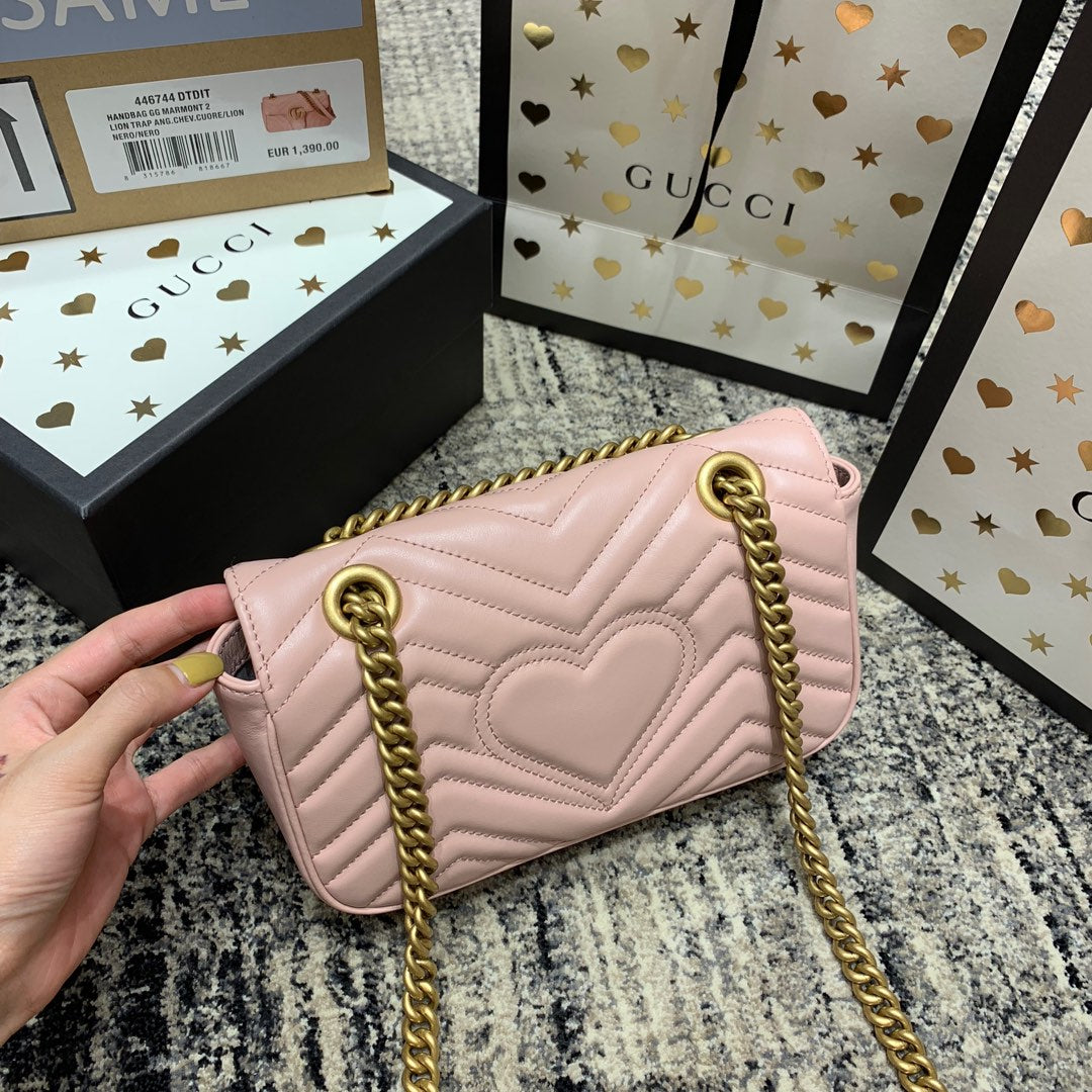 GG Marmont 22cm Pink Calfskin Gold Hardware Amelia