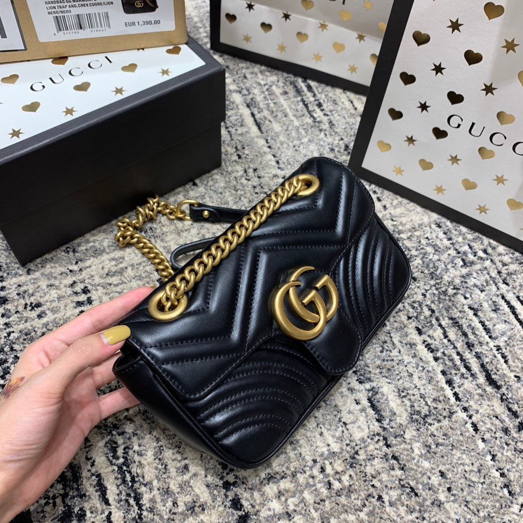 GG Marmont 22cm Black Calfskin Gold Hardware Amelia Amelia