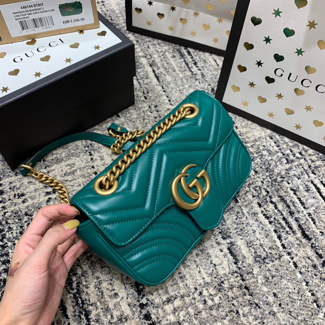 GG Marmont 22cm Turquoise Calfskin Gold Hardware Amelia
